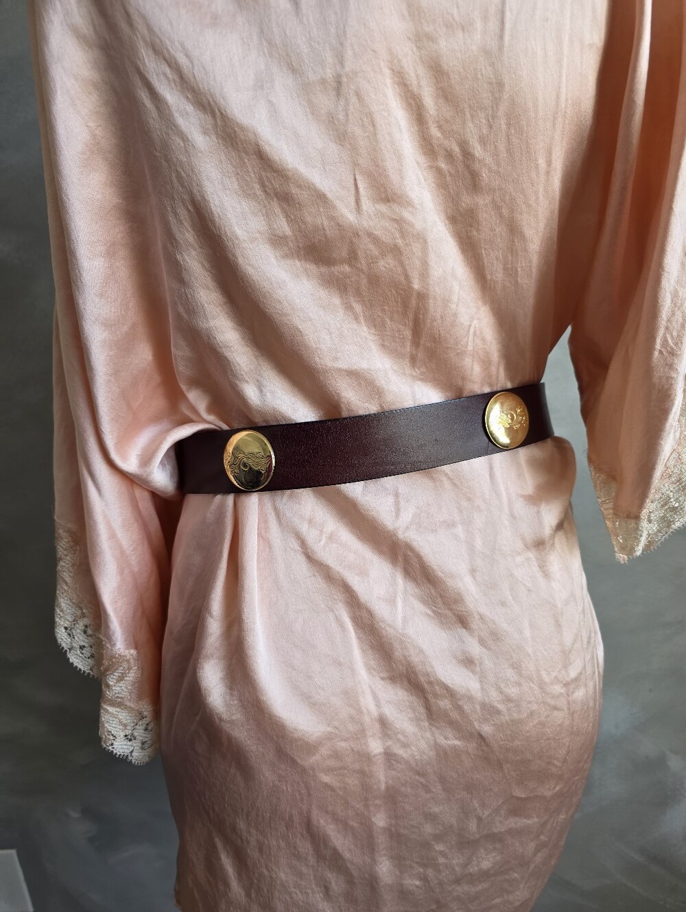 Brown Leather 4 Gold Concho Genuine Thick Quality Made In Italy 38' - Picture 8 of 10